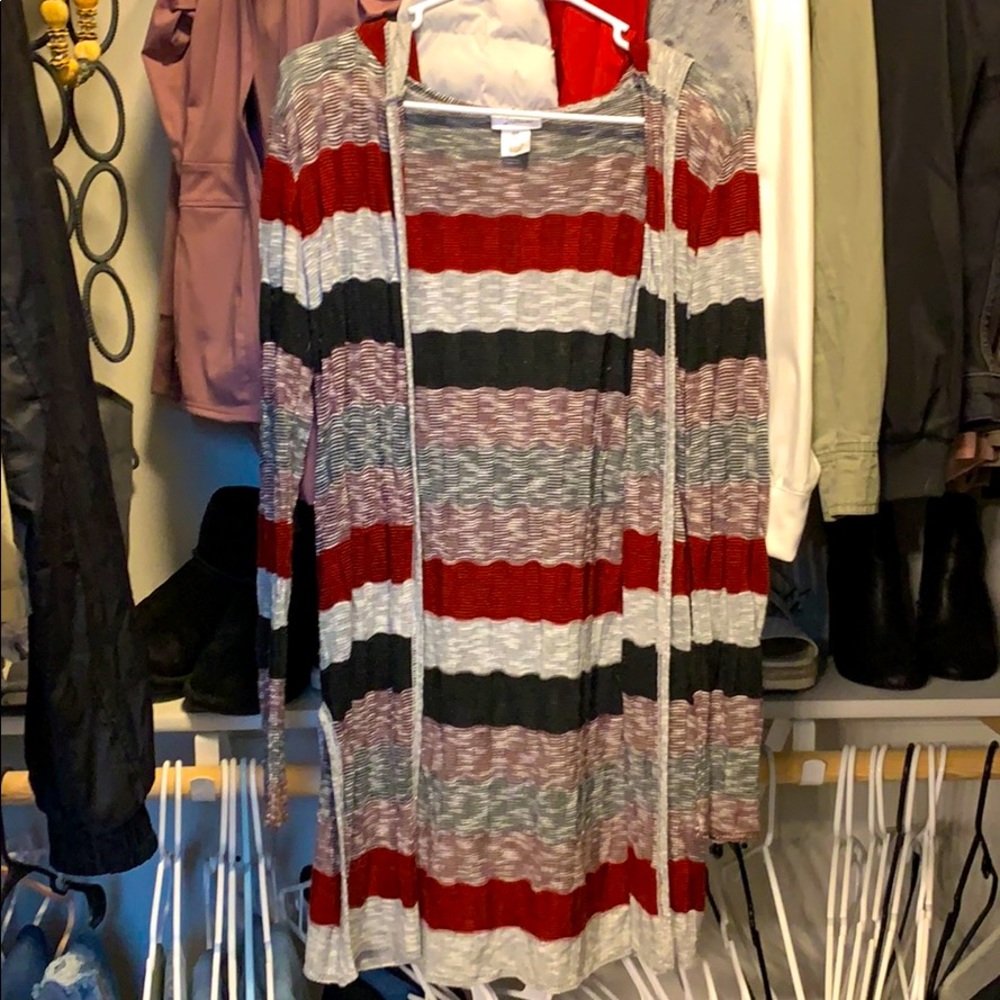 Burgundy Stripe Hooded Cardigan